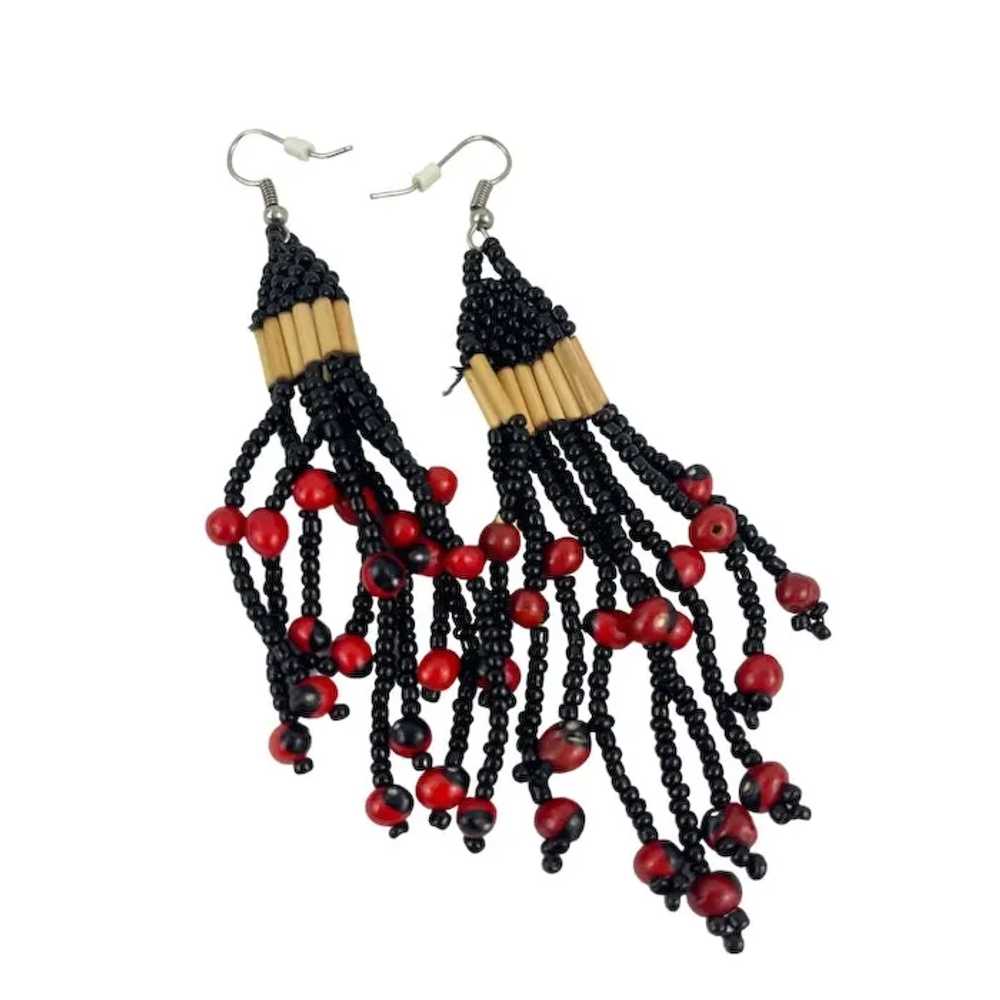 Handcrafted Beaded Earrings With Red Beads & Blac… - image 4