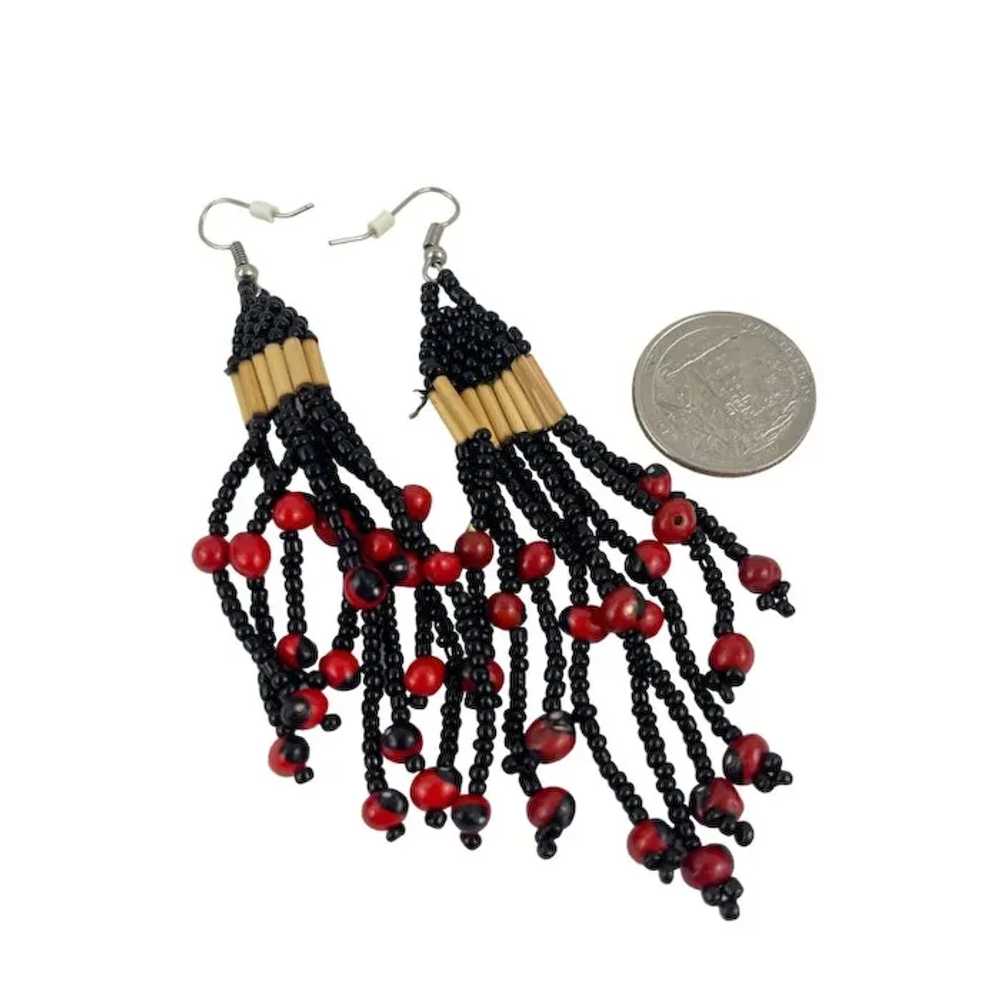 Handcrafted Beaded Earrings With Red Beads & Blac… - image 6