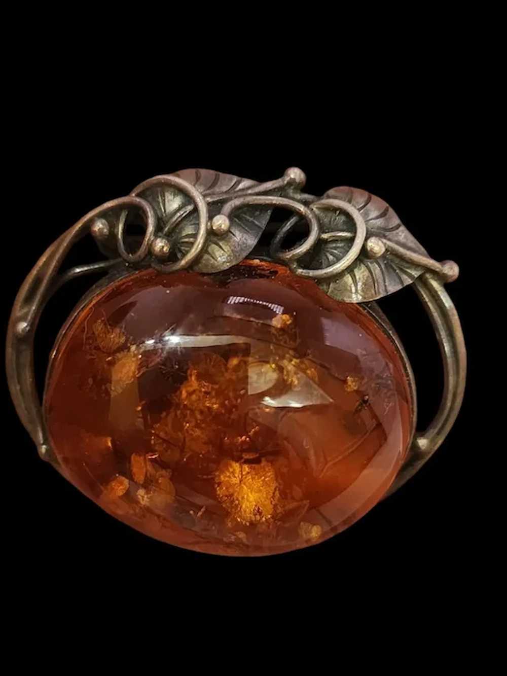 Stunning Baltic Amber and Sterling Art Nouveau Br… - image 2