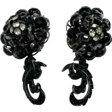 Vintage black crystal beaded rhinestone earrings