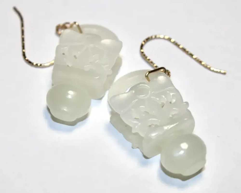 Mutton Fat Nephrite Jade Carved Basket Weave Earr… - image 3