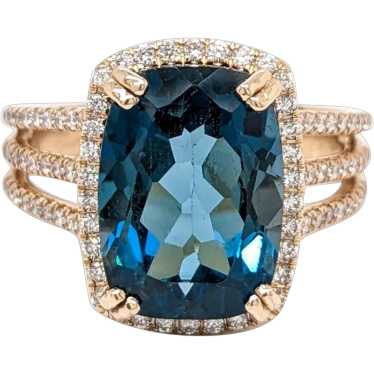 9ct London Blue Topaz Ring w Earth Mined Diamonds 