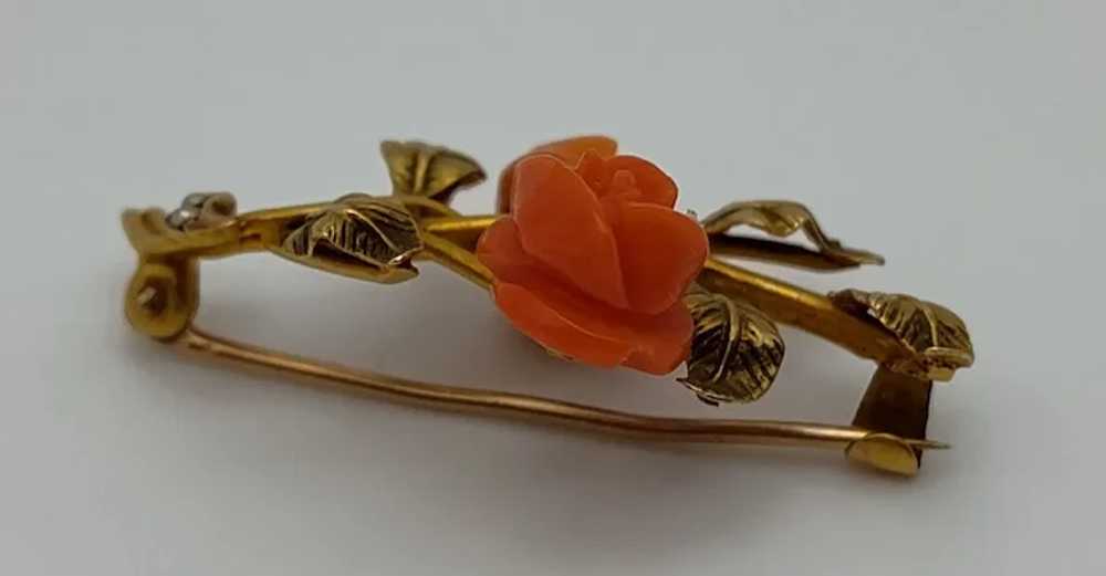 Two carved rose flower orange coral cultured pear… - image 4