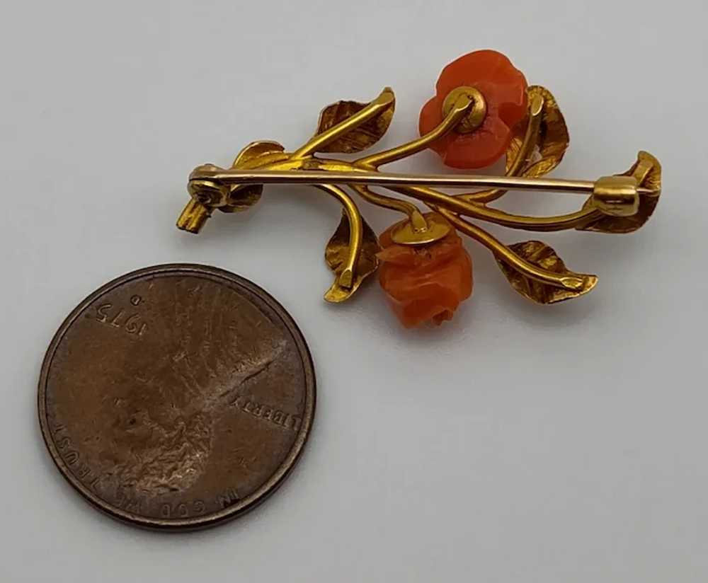 Two carved rose flower orange coral cultured pear… - image 6