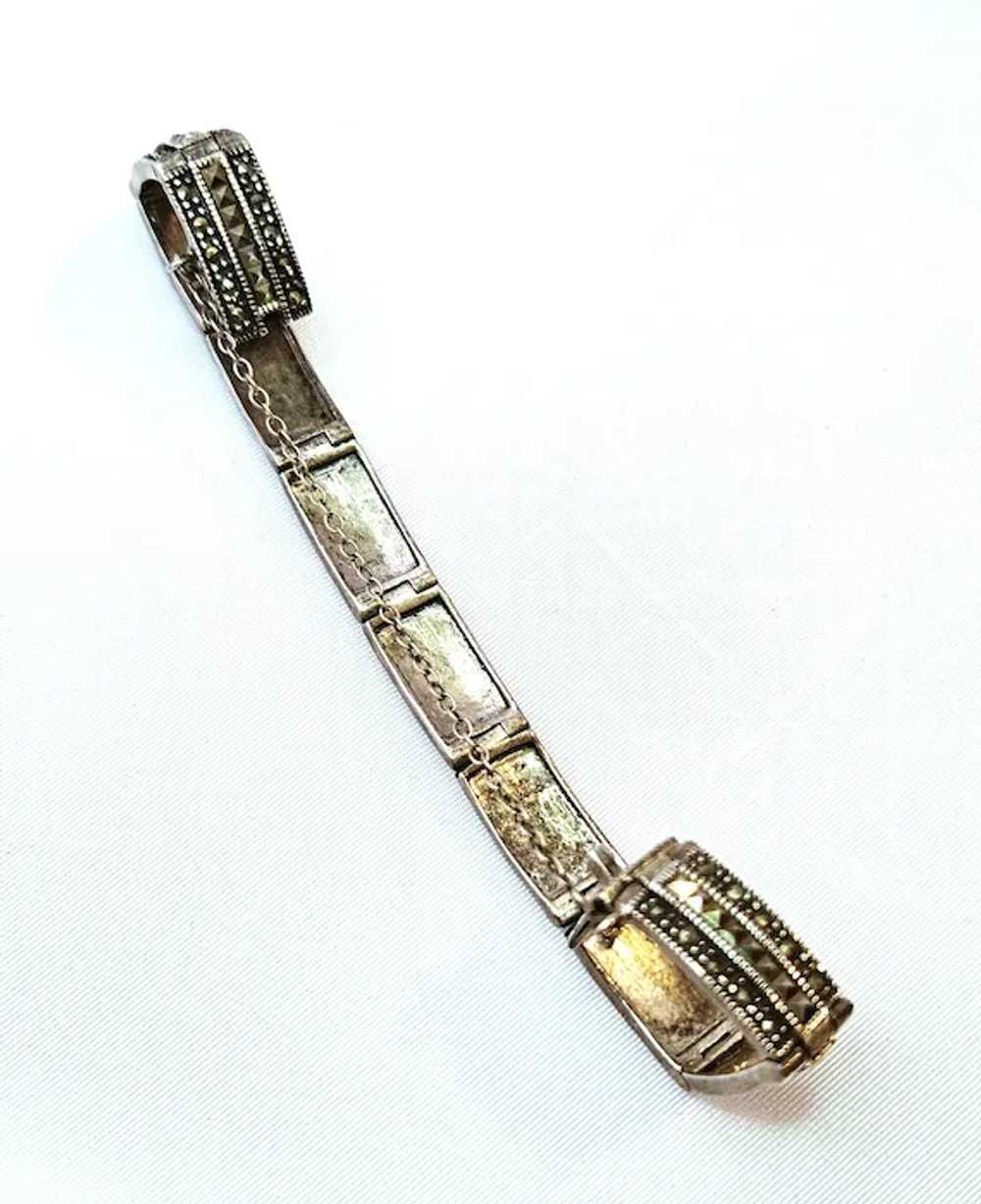 Vintage Sterling Silver Marcasite Bracelet - image 2