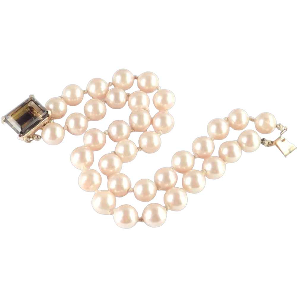 Marvella Double Strand Faux Pearl Topaz Art Glass… - image 1