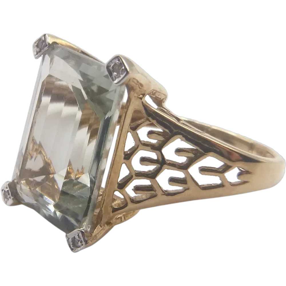 Pale green amethyst filigree cocktail ring with d… - image 1