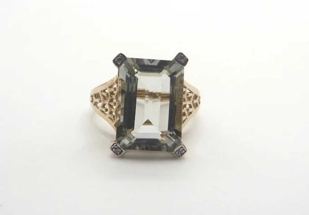 Pale green amethyst filigree cocktail ring with d… - image 3