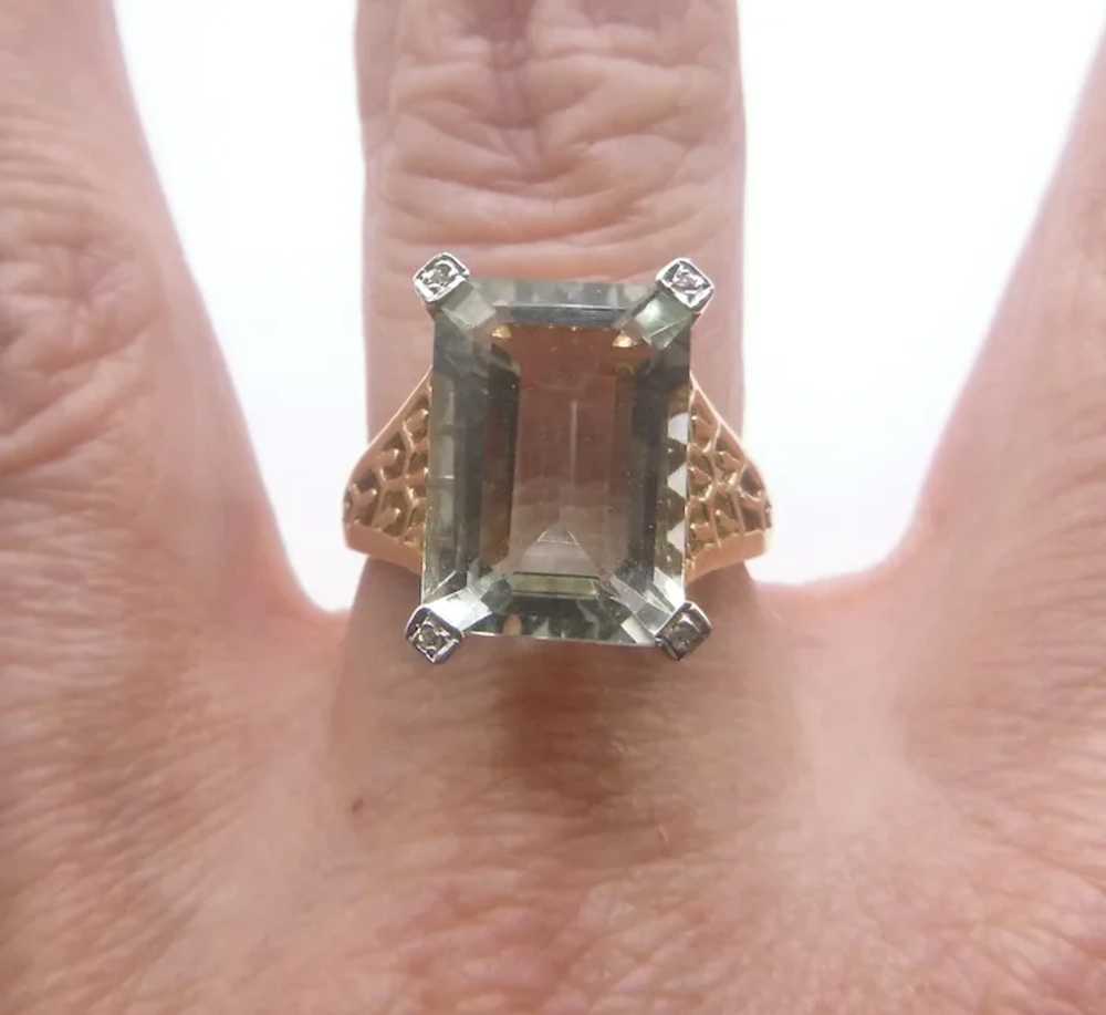 Pale green amethyst filigree cocktail ring with d… - image 7