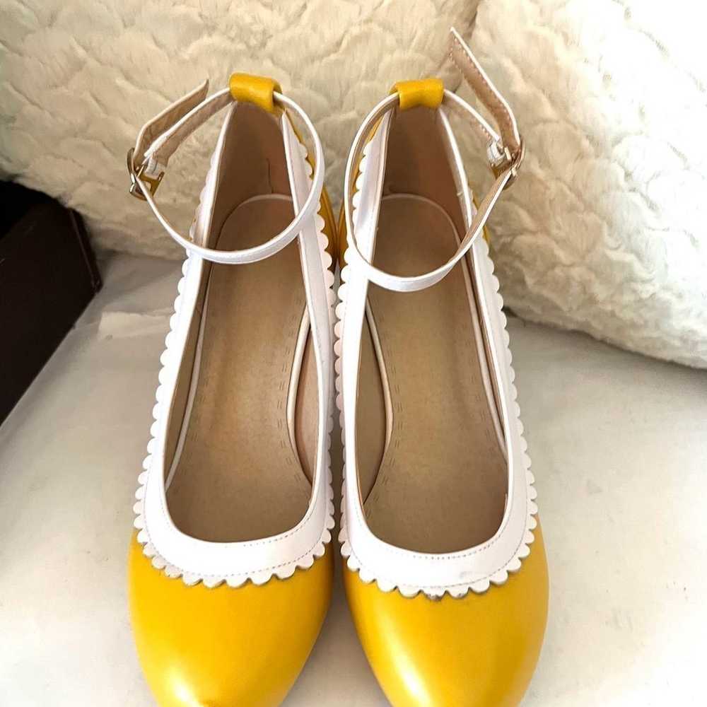 Vintage Platform MaryJane Pump Heels Yellow Ankle… - image 5