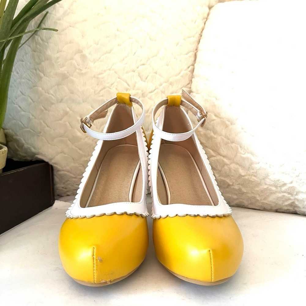 Vintage Platform MaryJane Pump Heels Yellow Ankle… - image 6