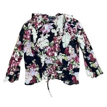 Y2K Vintage Magik Sheer Floral ruffle Cardigan bl… - image 1