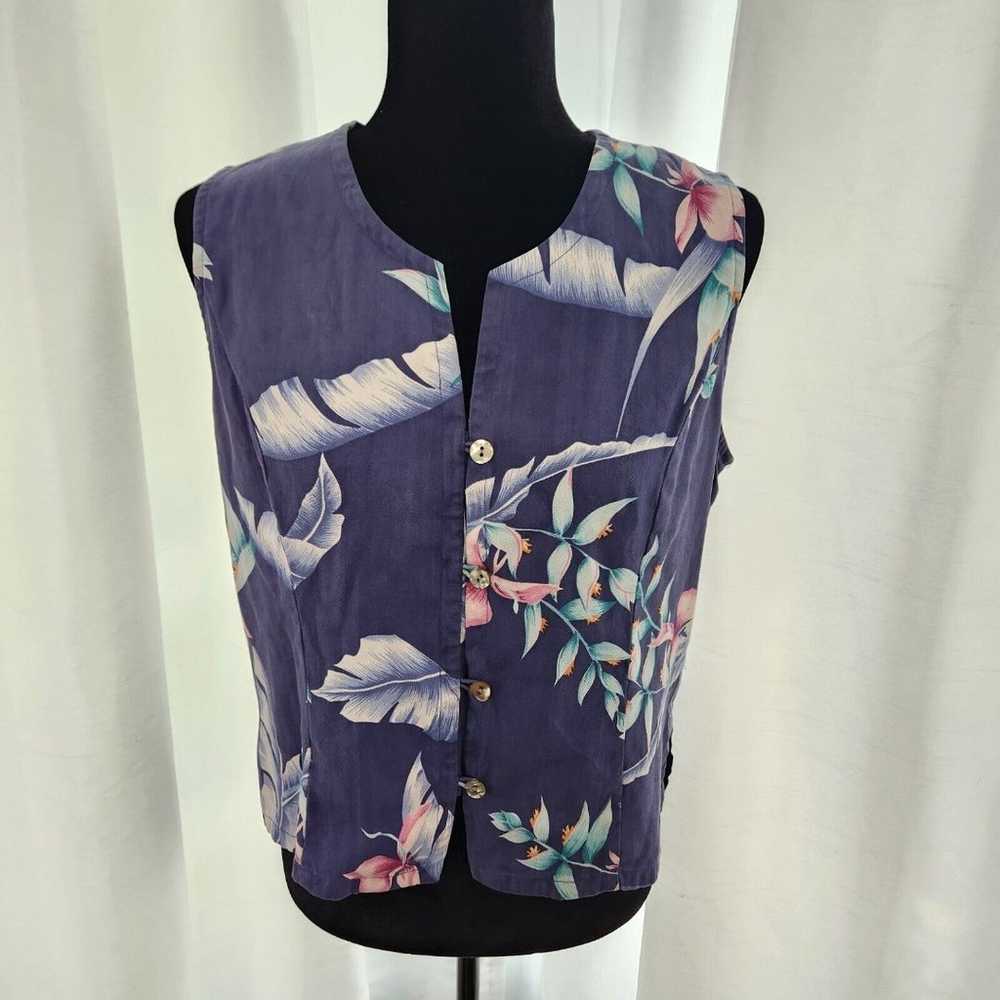 Tommy Bahama Silk Blue Floral Button Front Top Wo… - image 1