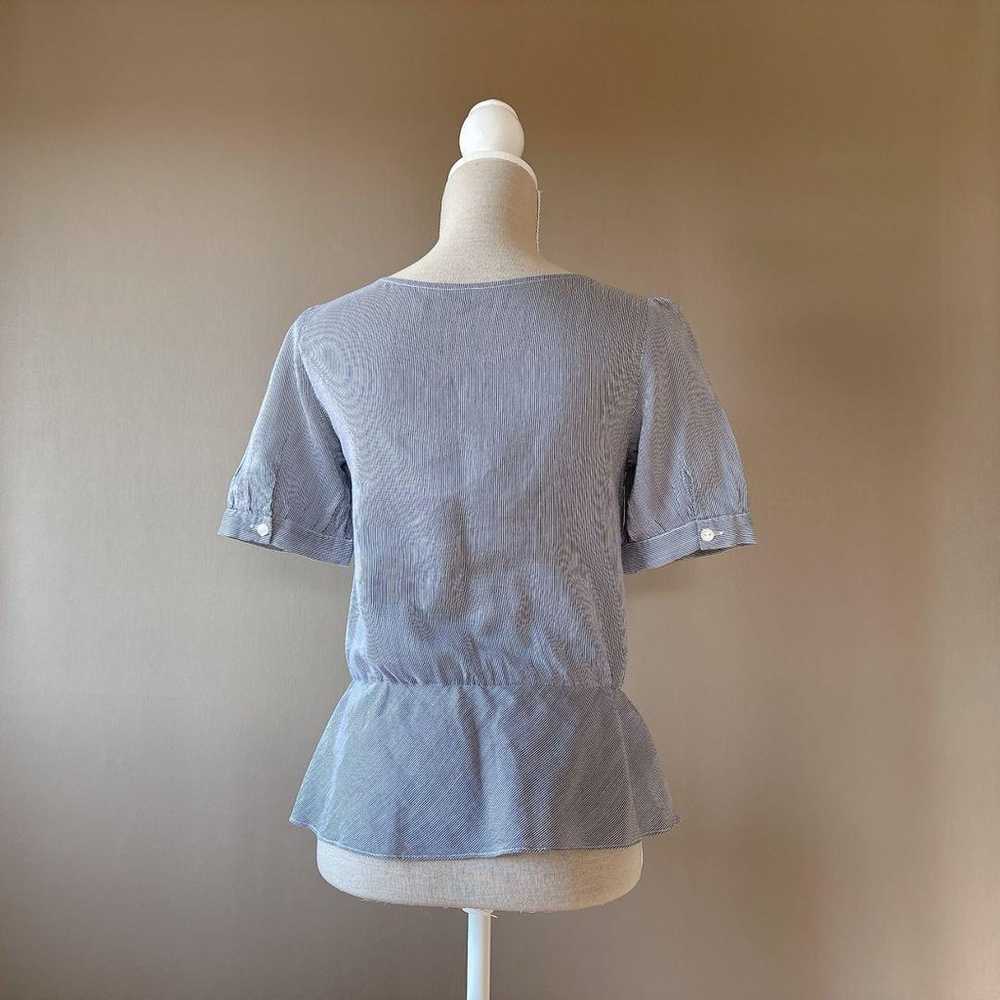 【vis】M blue white stripe pattern short-sleeved bl… - image 4