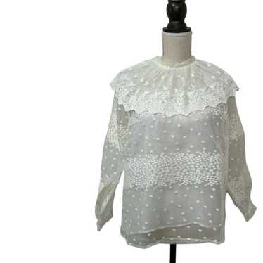 【1216】ZARA white floral blouse - image 1