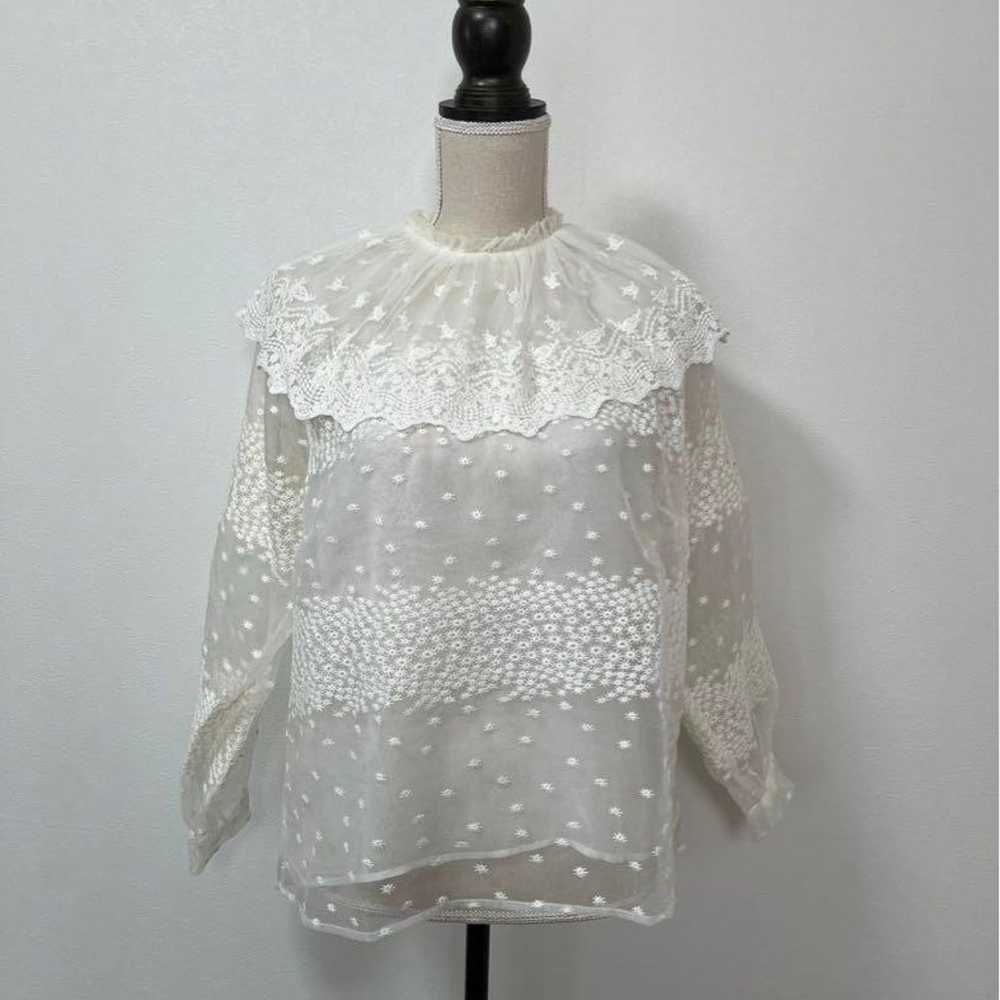 【1216】ZARA white floral blouse - image 2