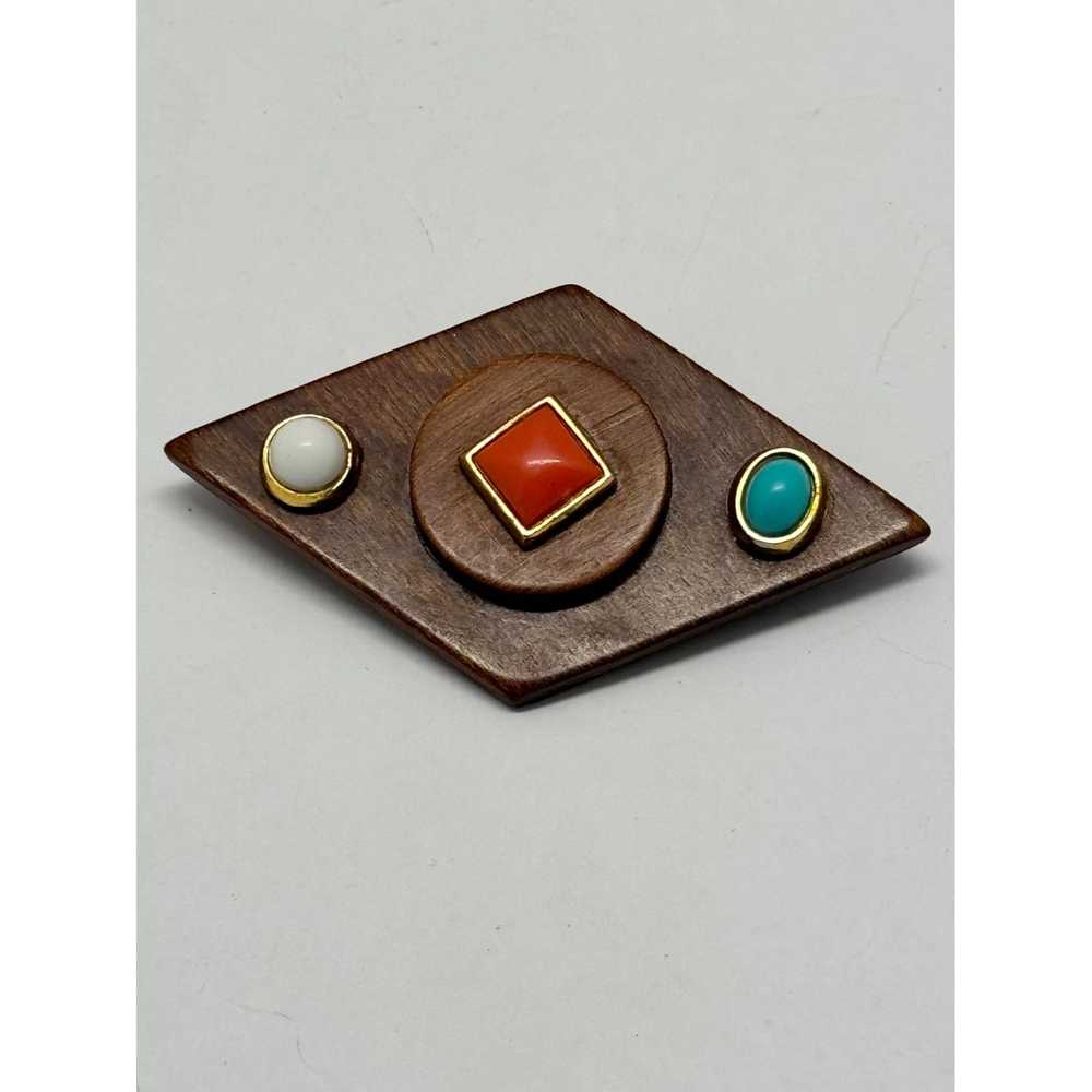 Vintage Vintage wooden stone brooch pin - image 1