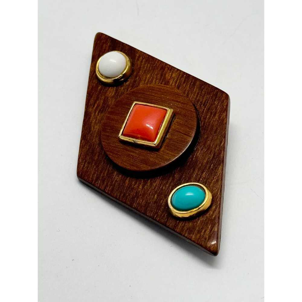 Vintage Vintage wooden stone brooch pin - image 3