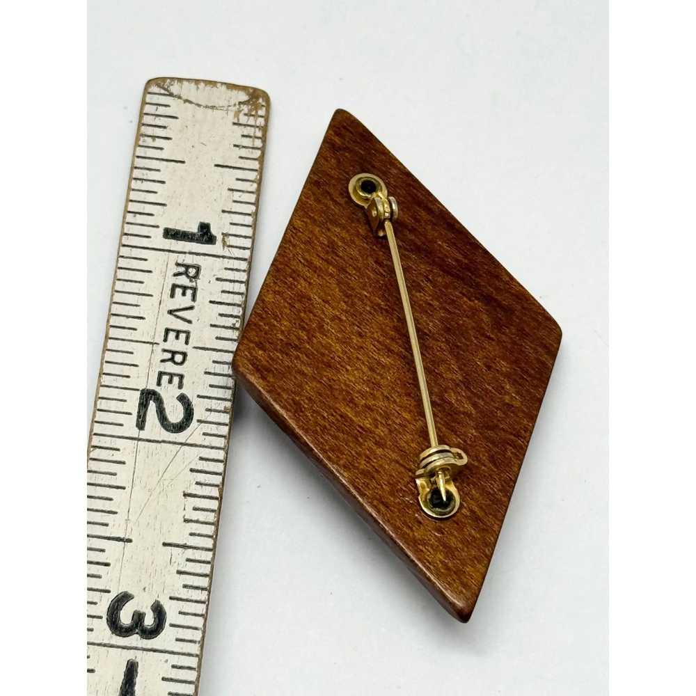 Vintage Vintage wooden stone brooch pin - image 4