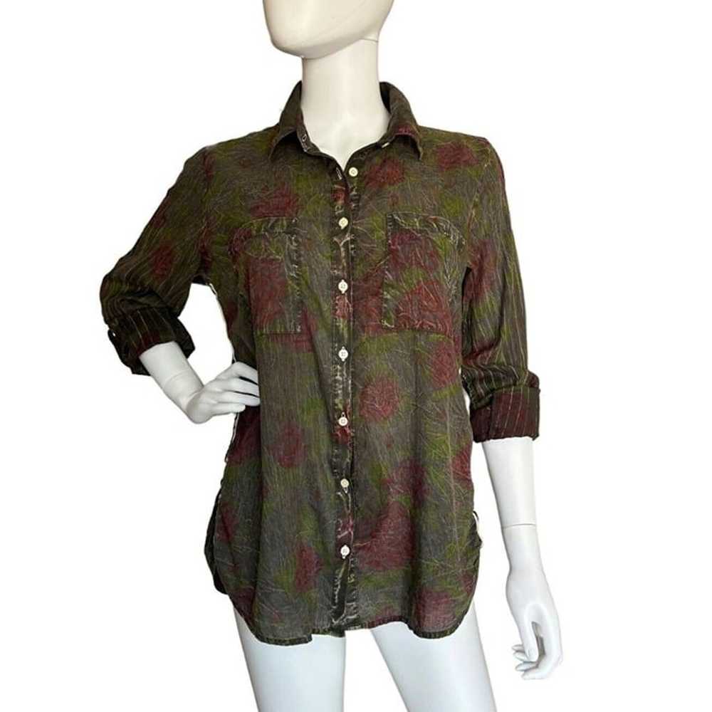 The Nu Vintage Button Shirt Size L Green Red Rose… - image 2