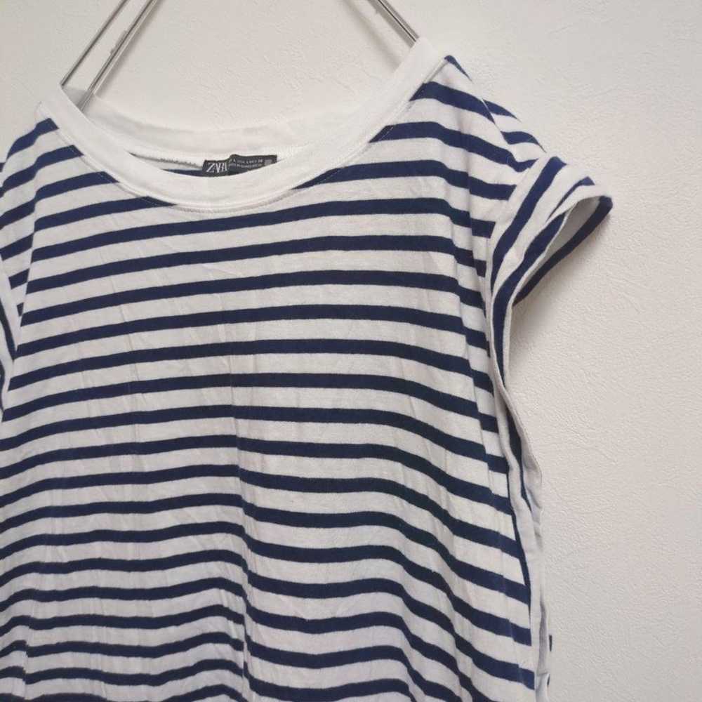 Zara [L] Cut-and-Sewn T-shirt Short Sleeve Border… - image 4