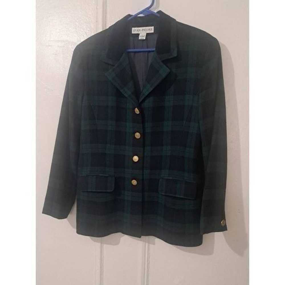 Vintage Evan picone women size14 green Scottish p… - image 1