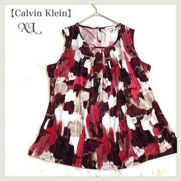 R006【Calvin Klein】Sleeveless Blouse Tank Top Red … - image 1