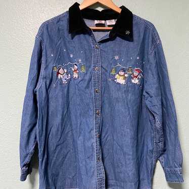 Vintage Nutcracker Plus Size Women's Denim Snowma… - image 1