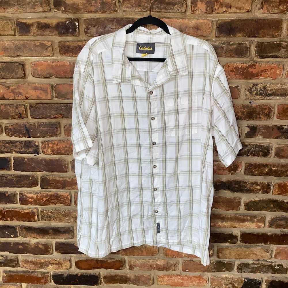 Cabelas Cabela's White brown Plaid Short Sleeve B… - image 1