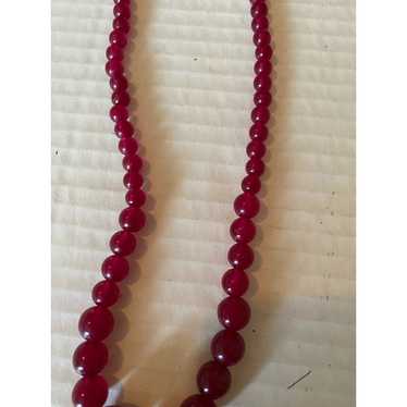 Red crystal vintage beaded necklace. - image 1