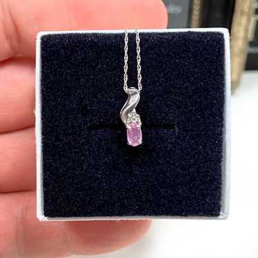 10k Solid White Gold Genuine Pink Topaz & Diamond… - image 1