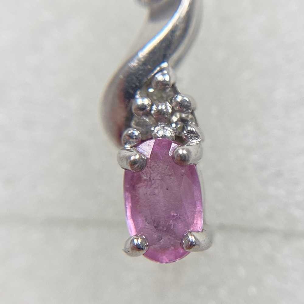 10k Solid White Gold Genuine Pink Topaz & Diamond… - image 4