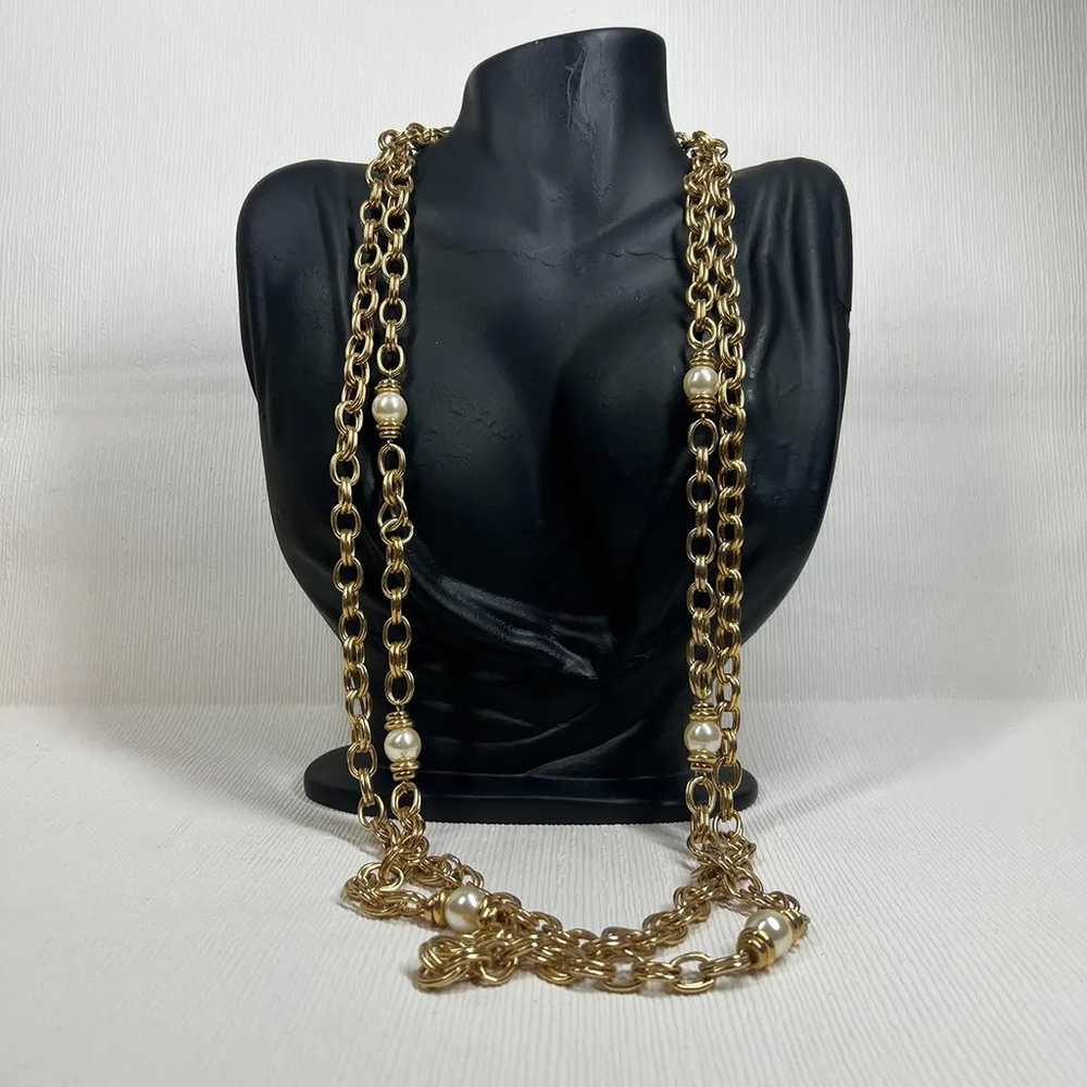 Vintage Double Strand Pearl Gold Tone Necklace - … - image 3