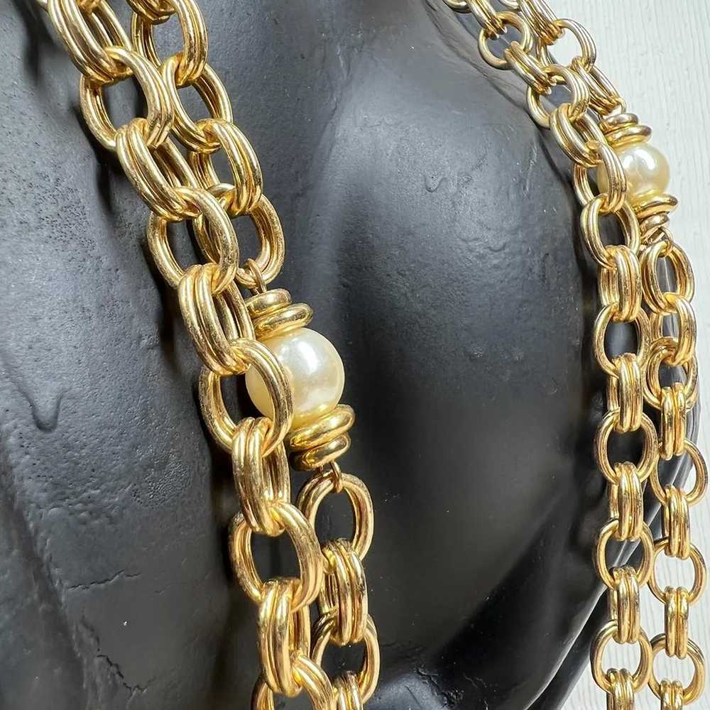 Vintage Double Strand Pearl Gold Tone Necklace - … - image 6