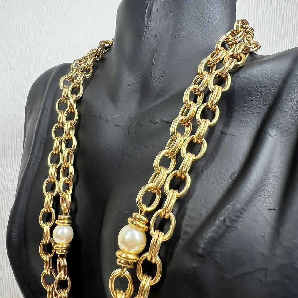 Vintage Double Strand Pearl Gold Tone Necklace - … - image 7