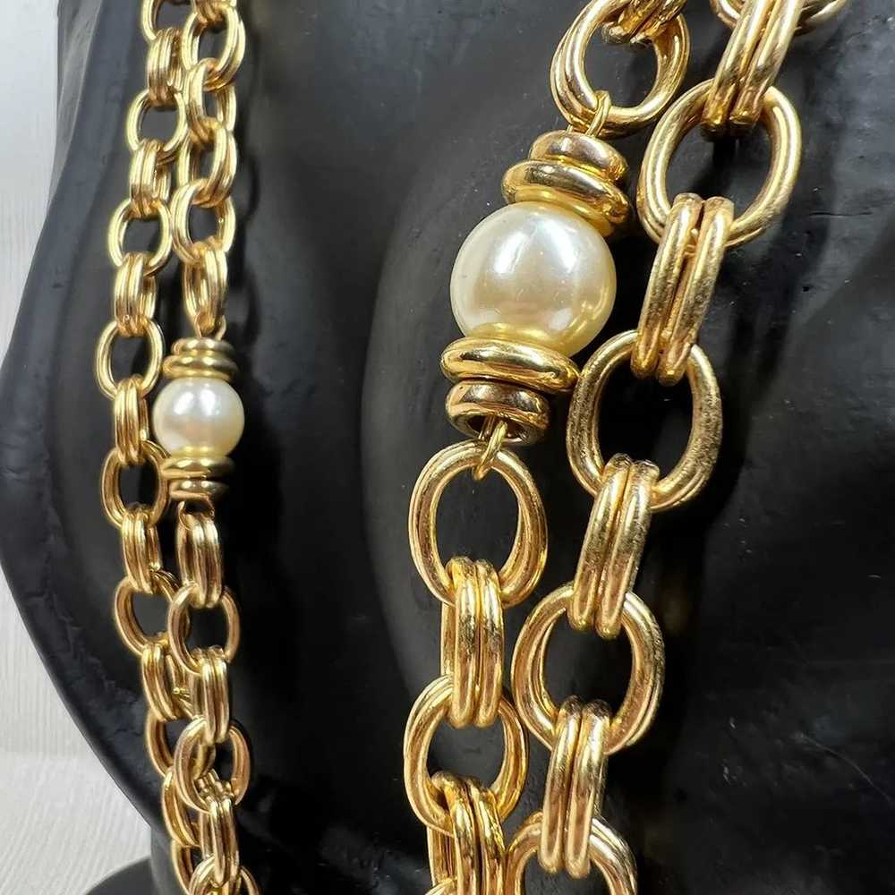 Vintage Double Strand Pearl Gold Tone Necklace - … - image 8