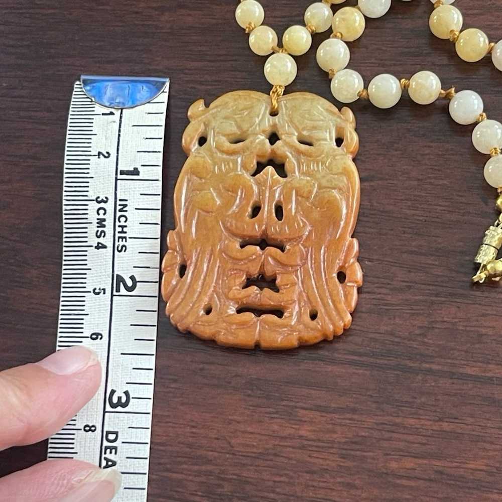 Chinese carved Hetian jade pendant gold tone neck… - image 4