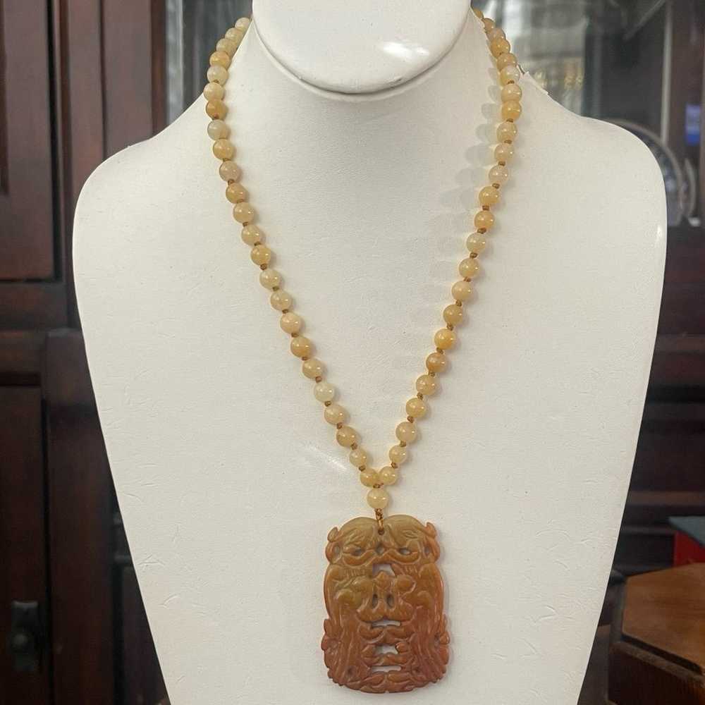 Chinese carved Hetian jade pendant gold tone neck… - image 7