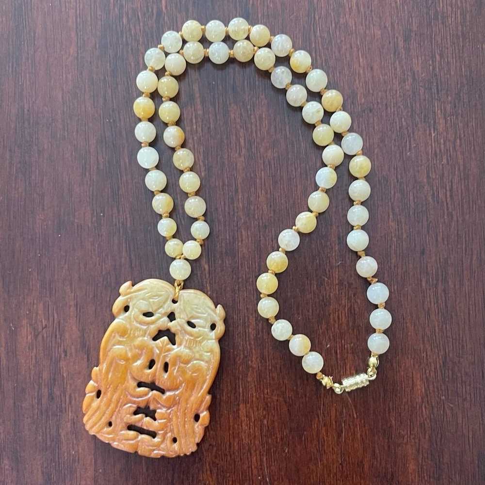 Chinese carved Hetian jade pendant gold tone neck… - image 8