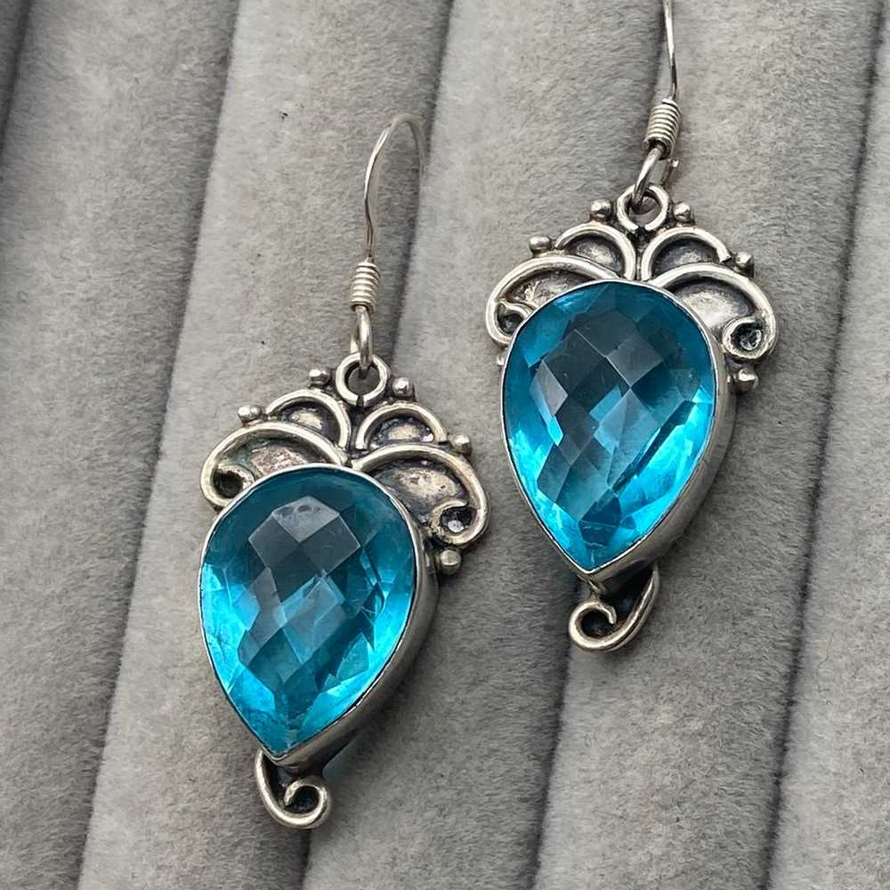 Vintage Sterling Silver and Faceted Blue Crystal … - image 1