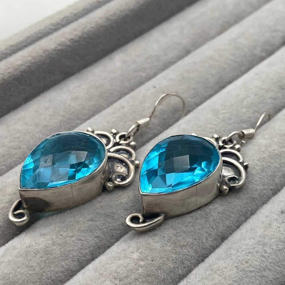 Vintage Sterling Silver and Faceted Blue Crystal … - image 2