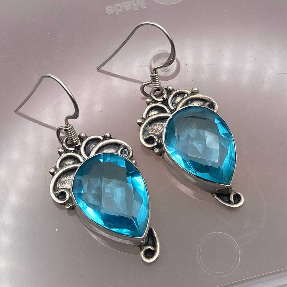 Vintage Sterling Silver and Faceted Blue Crystal … - image 3