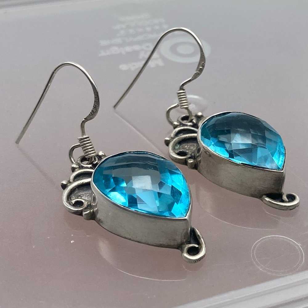 Vintage Sterling Silver and Faceted Blue Crystal … - image 4