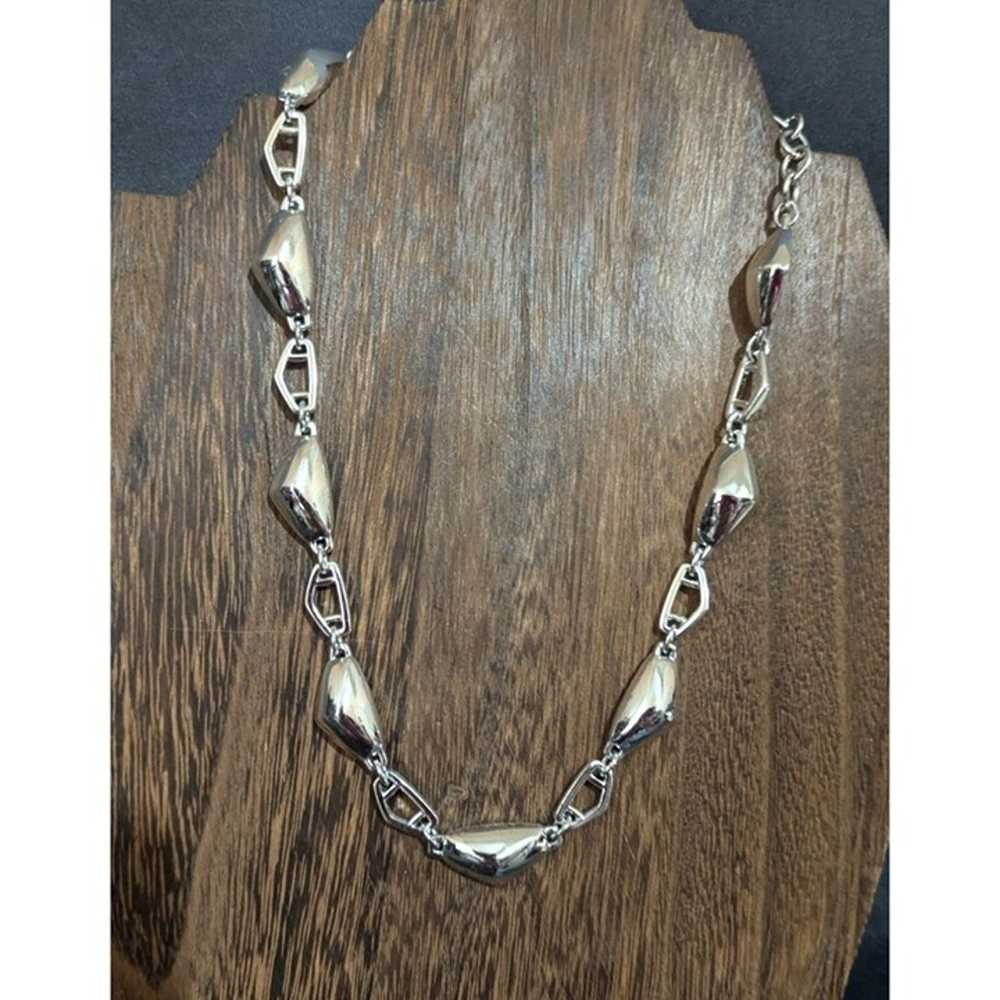 Vintage Monet Silver Geometric Link Necklace - Ad… - image 1