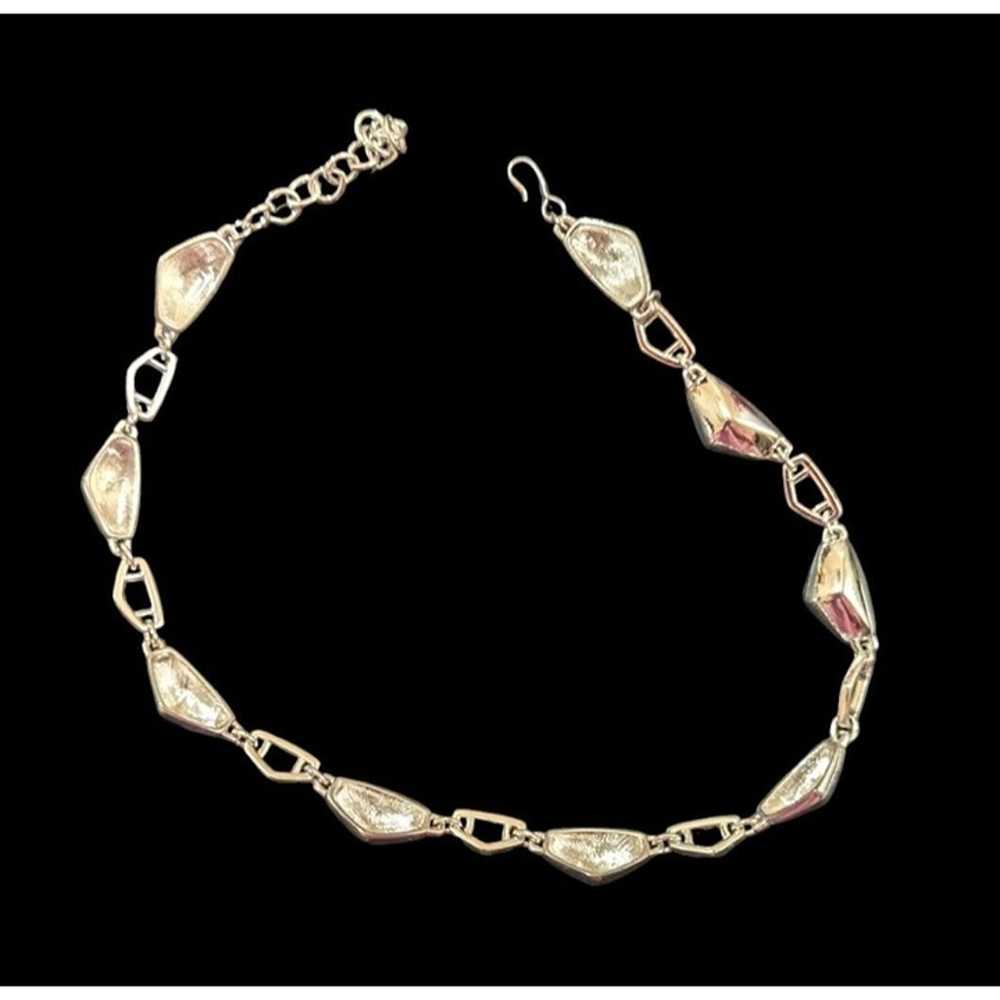 Vintage Monet Silver Geometric Link Necklace - Ad… - image 2