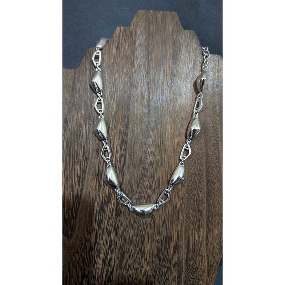 Vintage Monet Silver Geometric Link Necklace - Ad… - image 3