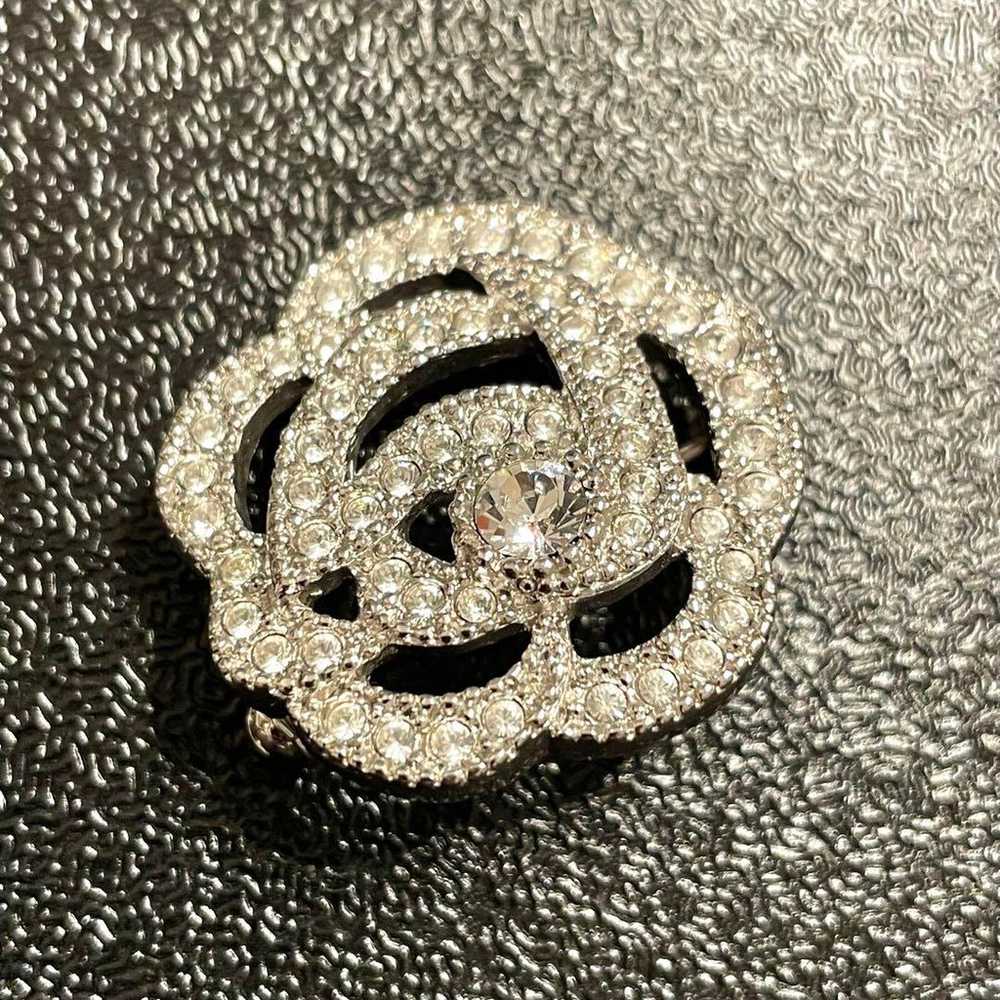 Christian Dior Flower Rhinestone Brooch Silver - image 4