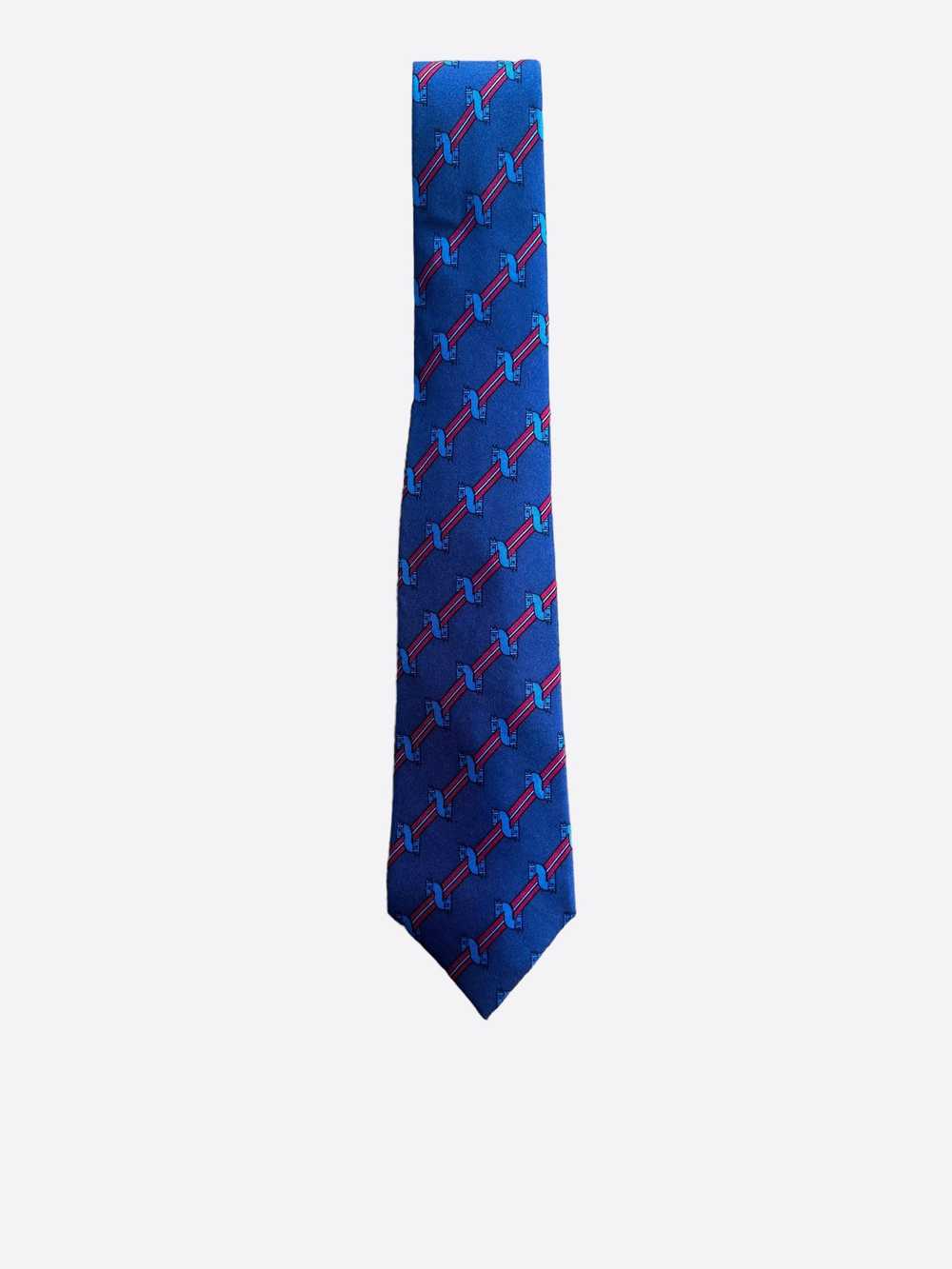 Hermes Hermes Blue & Red Patterned Silk Tie - image 1