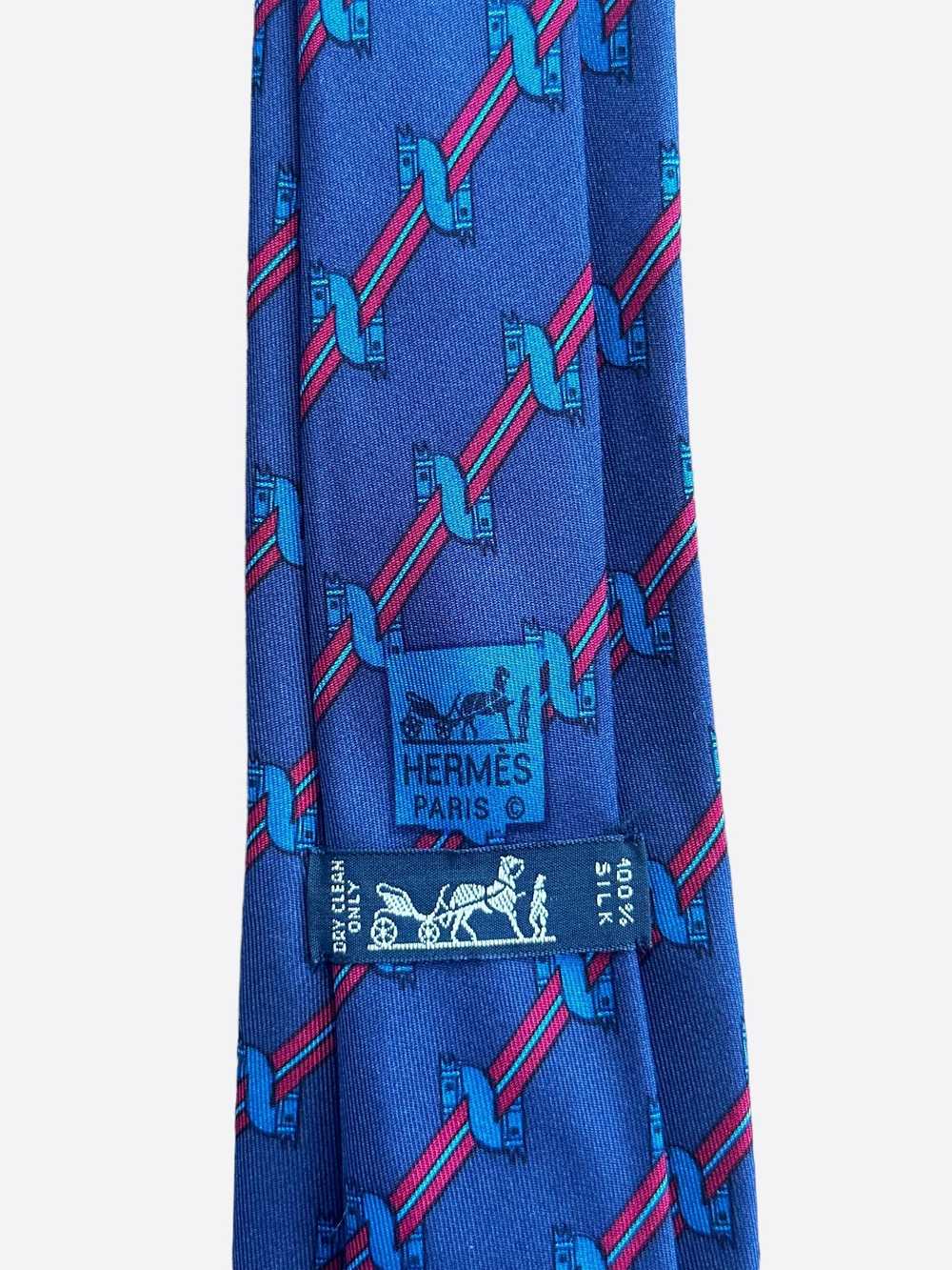 Hermes Hermes Blue & Red Patterned Silk Tie - image 3