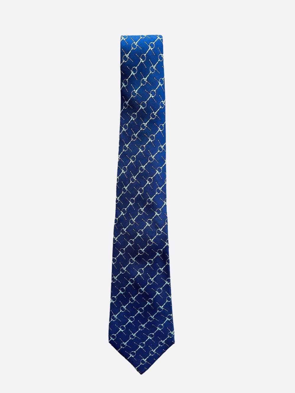 Hermes Hermes Blue Chain Patterned Silk Tie - image 1